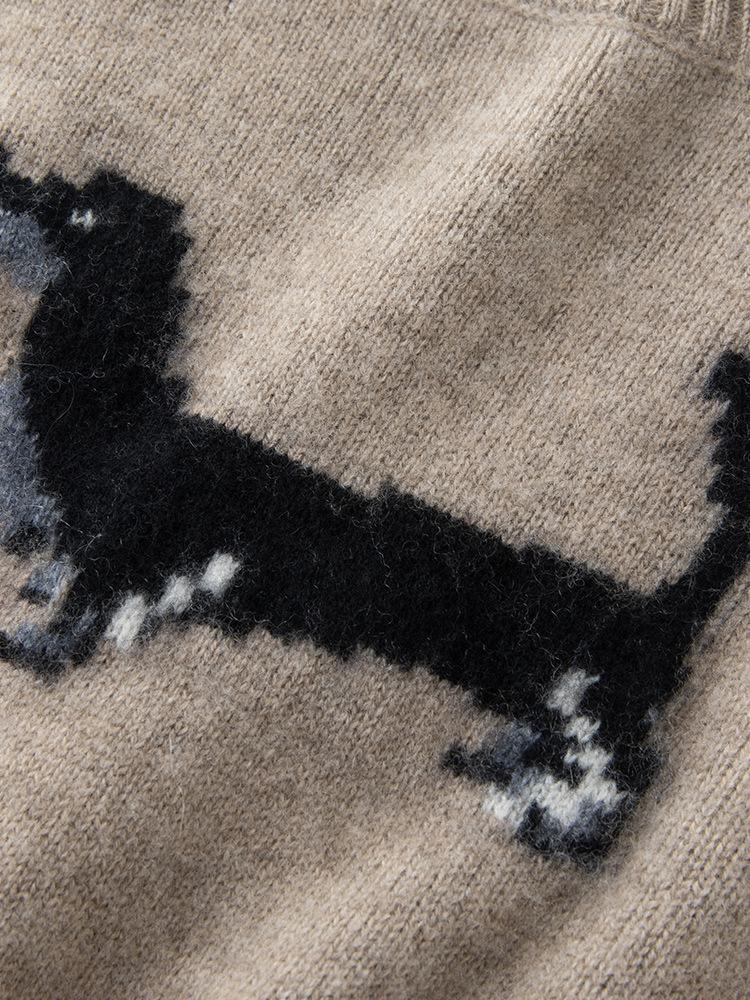 Women's Korean Style Black Dog Jacquard Cashmere Knit Sweater - Slimming, Warm, and Loose Fit for Autumn/Winter