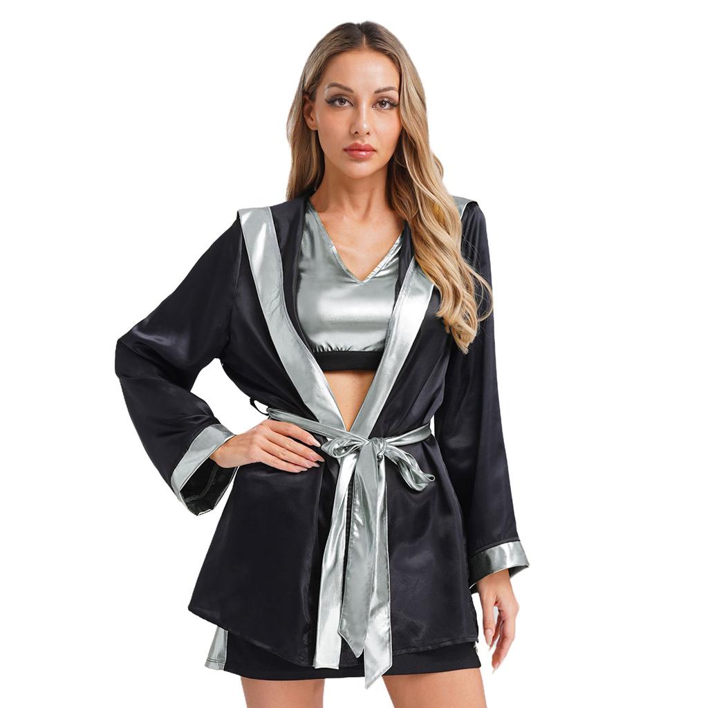 Dames Boksuitrusting Vierdelige Set Tanktop Cover-up Badjas Rok Riem Sport Thema Halloween Kostuum