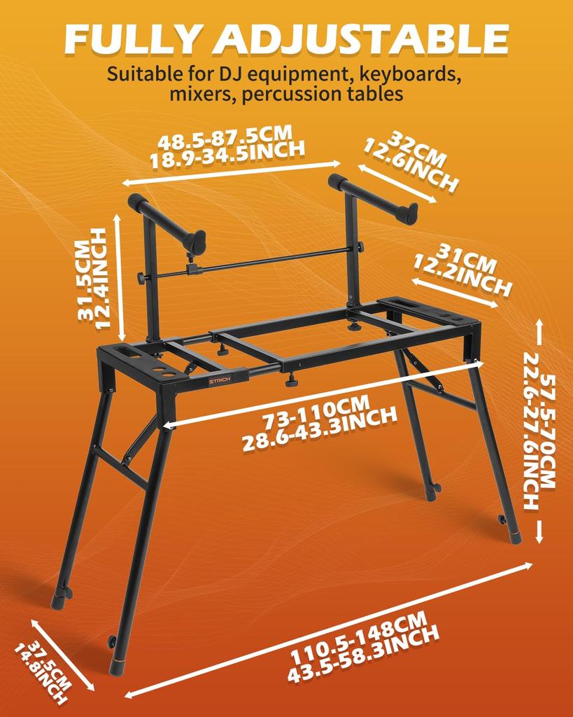 STRICH Keyboard Stand 2 Tier Foldable Adjustable Piano Stand Compatible with Keyboard Electronic Piano Width/Height 54/61/73/76/88