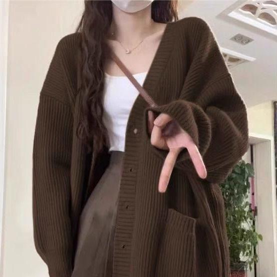 

Japanese Retro Mid-Length Cardigan - Autumn/Winter Women s Knitwear S (80-90 jin) зелёный