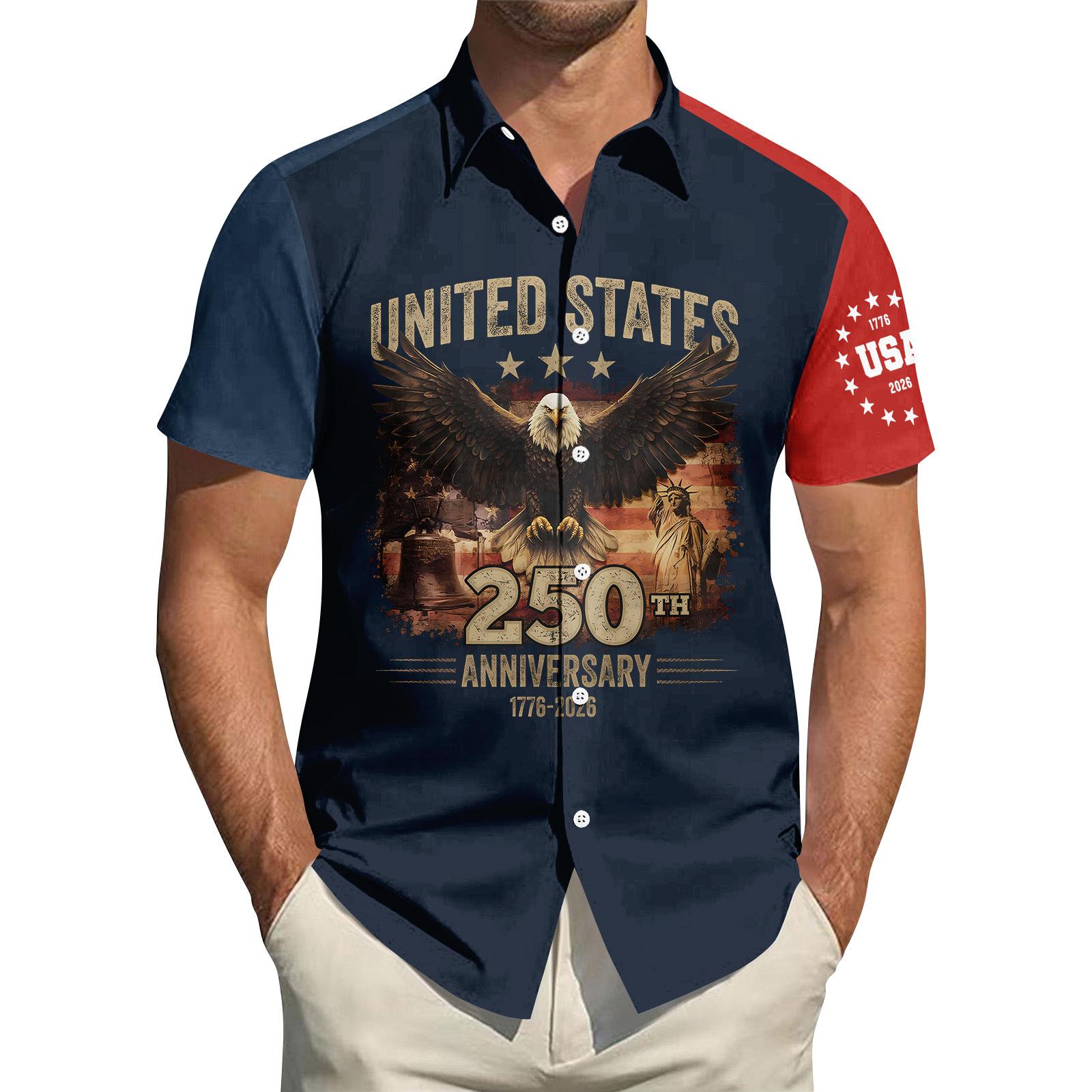 

Men s Short Sleeve Button Down Shirt Casual Sport Shirt with Printed Graphic Design Lightweight Breathable Fabric Regular Fit M Темно-синій