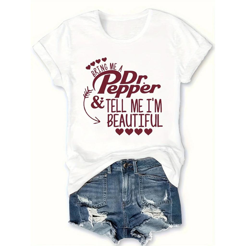 Dr Pepper Graphic Tee - Soft, Breathable, Regular Fit, Crew Neck T-Shirt for Women - Comfortable Polyester Blend, Short Sleeve