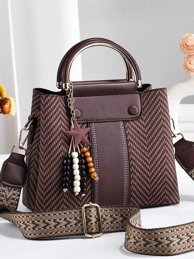 Women's Stylish Color Block Patchwork Shoulder Bag - 2026 Trendy Design, Large Capacity, Textured, Perfect for Commuting