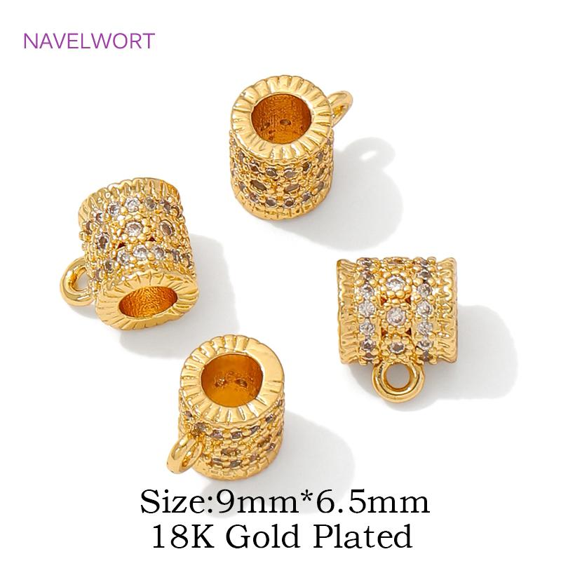 18K Gold Plated Inlaid Zircon Tube Pendant Bail Brass Pendant Connectors Bail Clasps For DIY Necklace Jewelry Making Accessories