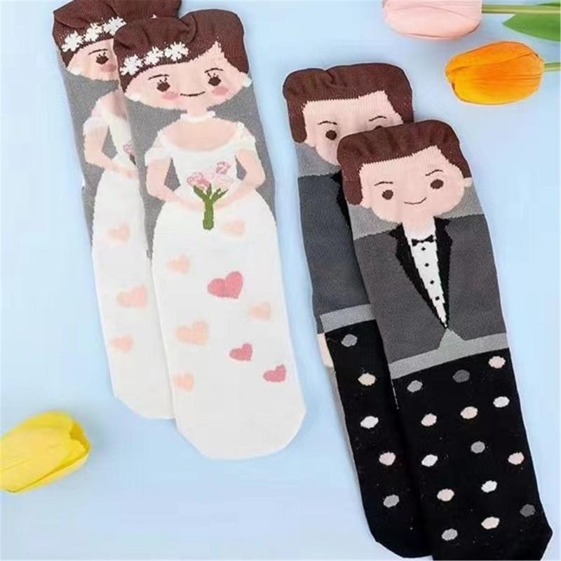 Hochzeits-Crew-Socken Geschenk Cartoon Brautpaar-Muster Baumwollsocken Verheiratete Dekoration Verlobung Flitterwochen Unverzichtbares Geschenk