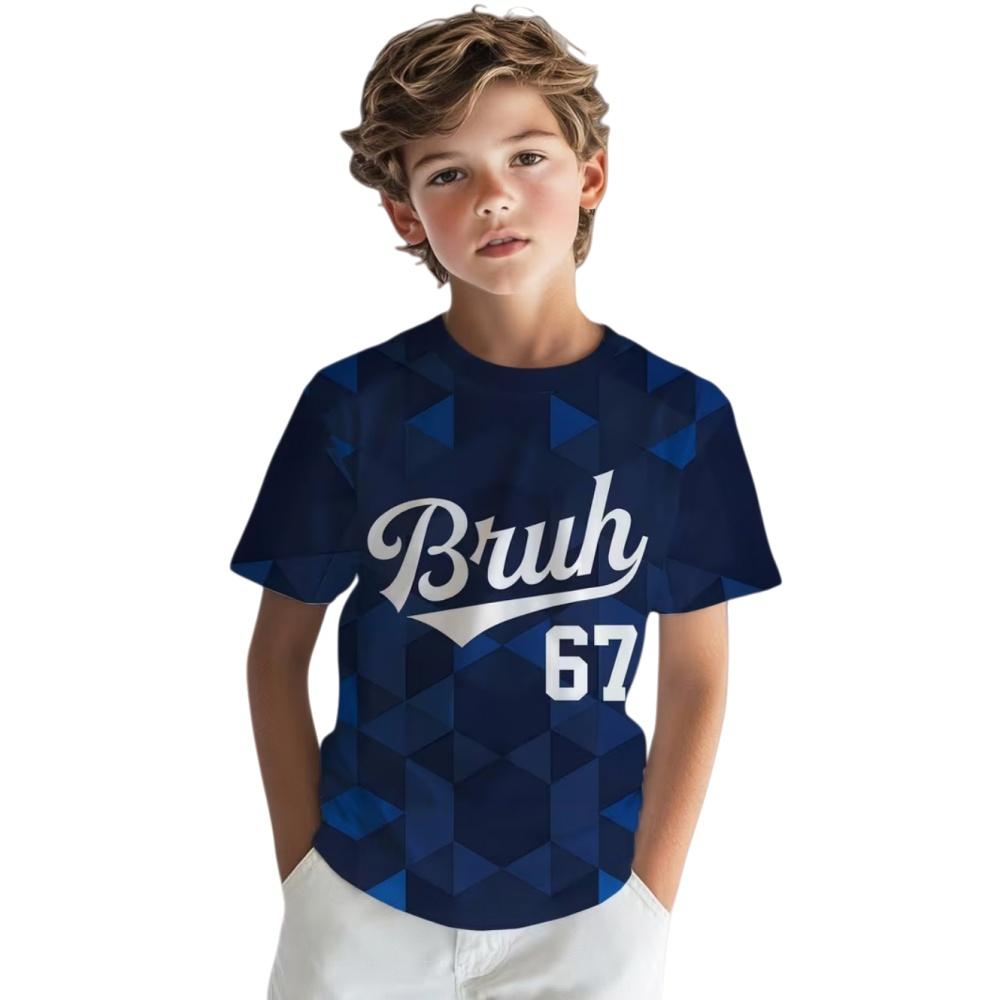 6 7 Letter Children's T-Shirts Cool Digital Print Boys Girls Summer Short Sleeve Casual Crew Neck Top Street Children's Clothing