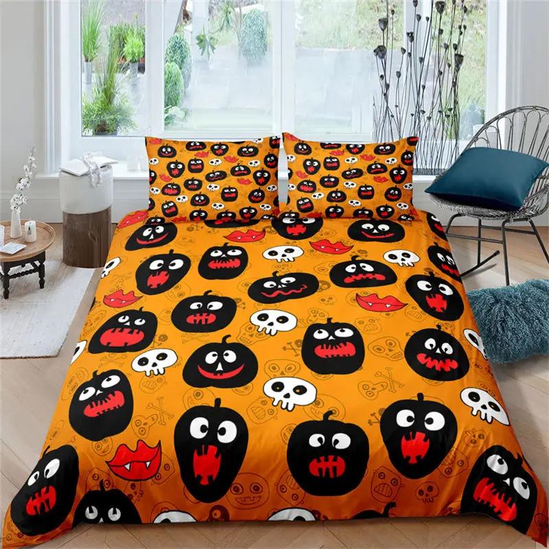 Halloween Queen Duvet Cover Luxury Ghost Festival Bedding Set Microfiber Gothic Pumpkin Skull Comforter Cover With Pillowcases