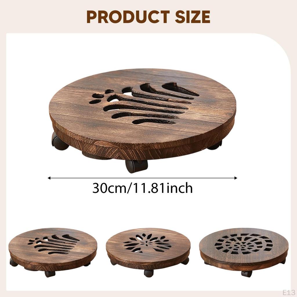 Movable Plantpot Tray Rolling Plant Stand Planter Pot Trolley Wooden Base Easy to Move Houseplants