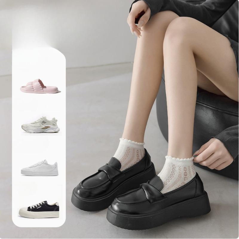 White Summer Thin Pure Cotton Mesh Breathable Bow Lace Girls' Summer Short Socks