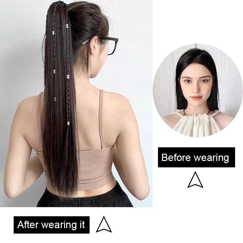 Grasp Clip Silver Buckle Braid Ponytail Synthetic Wig Long Straight Ponytail Wig Natural and Comfortable To Wear Simple To Wear