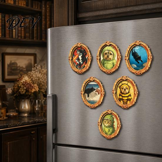 Reusable Magnetic Decals 1/6Pcs Halloween Retro Frame Refrigerator Magnet, Wood Carved Fridge Decor Cabinet Whiteboard Magnet for Home Office Kitchen