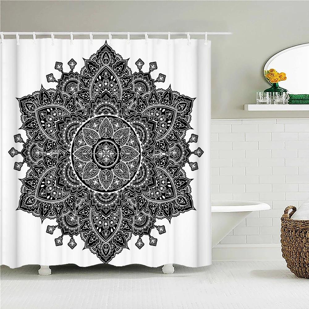 3D Print Bathroom Curtains Indian Mandala Shower Curtains With 12 Hooks Home Decoration Waterproof Fabric Bohemia Bath Screen