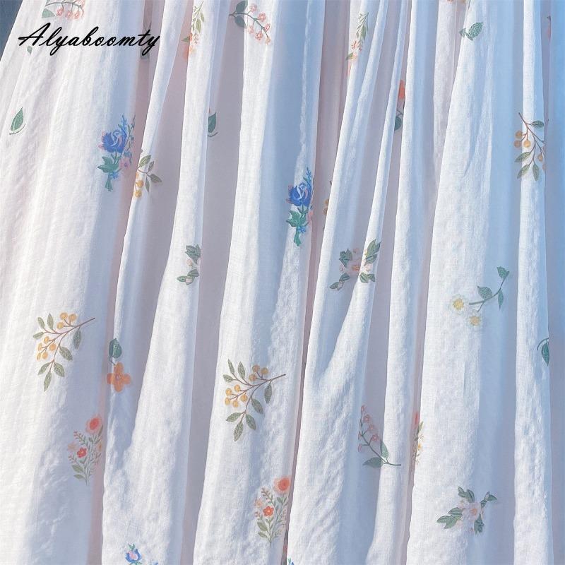 Prairie Chic Spring Summer Women Midi Skirt Elastic Waist Light Pink Floral Print A-Line Skirt Elegant Feminine Sweet Skirts Womens