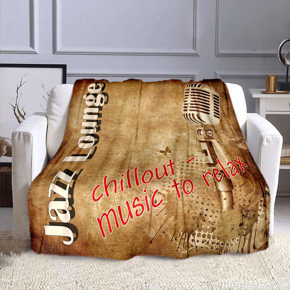"Retro Jazz Lounge Microphone Design" Patterned flannel blanket perfect for the bedroom living room, sofa, or a little nap