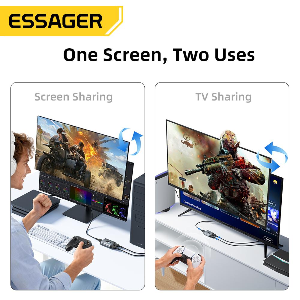 Essager 4K@60Hz HDMI Switcher - Bi-Directional 2 in 1 Out / 1 in 2 Out HDMI Splitter, HD Adapter for PC, PS5, Xbox, TV Box, Monitor & Projecto
