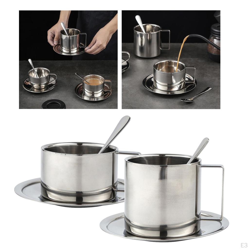 Coffee Cup And Spoon Set Stainless Steel Vietnamese Double Wall Portable Milk