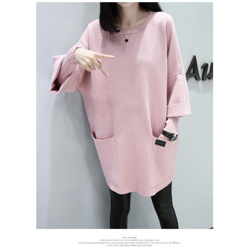 

Новая женская одежда больших размеров Fat MM Loose Splicing с длинными рукавами, длинный однотонный топ, свитер с круглым вырезом 4XL розовый