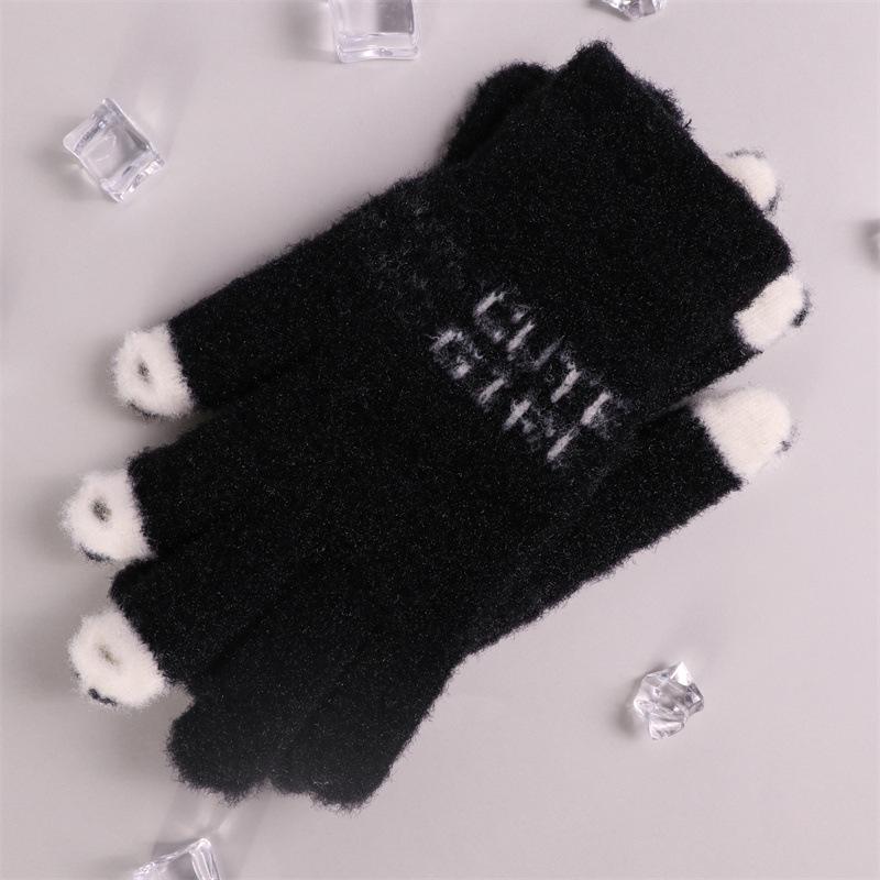 Women's Winter Open-Finger Touchscreen Gloves - Thickened, Warm, Velvet, Cute, Split-Finger Design