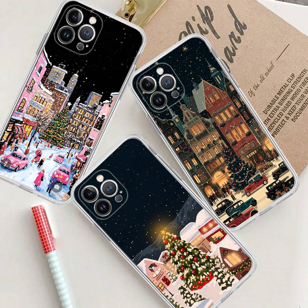 Anime Weihnachtsmann Rentier Weihnachtsbaum Handyhülle für iPhone 11 12 13 14 15 16 17 Pro Max Plus Transparente Rückseite