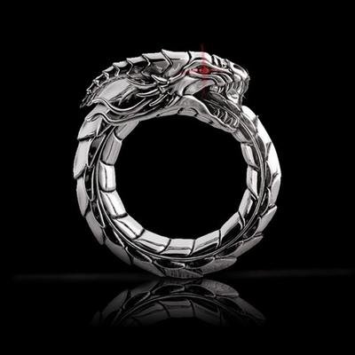 Gothic Punk Vintage pierścień ze smokiem ze stali nierdzewnej mężczyźni Amulet smok mitologia zwierzęcy pierścionek męski Retro Viking Dragon Ring biżuteria