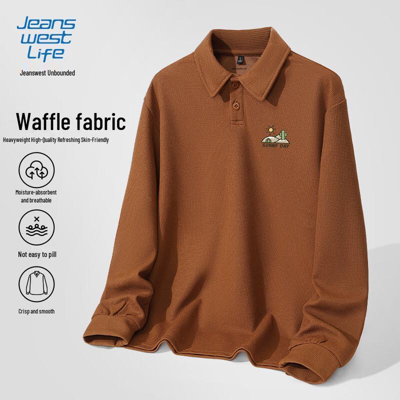 Jeanswest Men s Waffle Knit Long-Sleeve Polo Shirt M