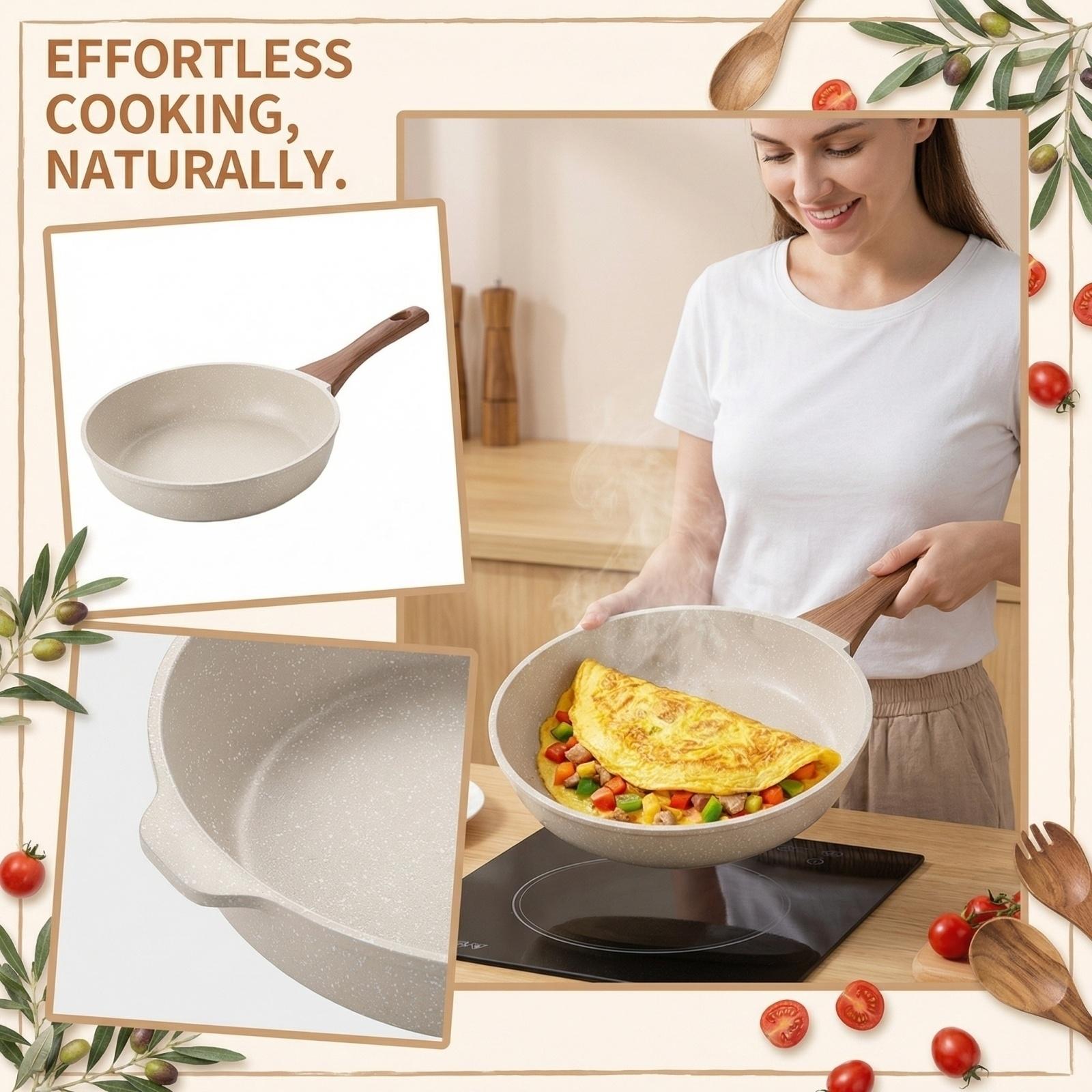 

Антипригарная сковорода с камнем майфань для стейка, яиц, блинов, индукционная, газовая плита one size бежевый