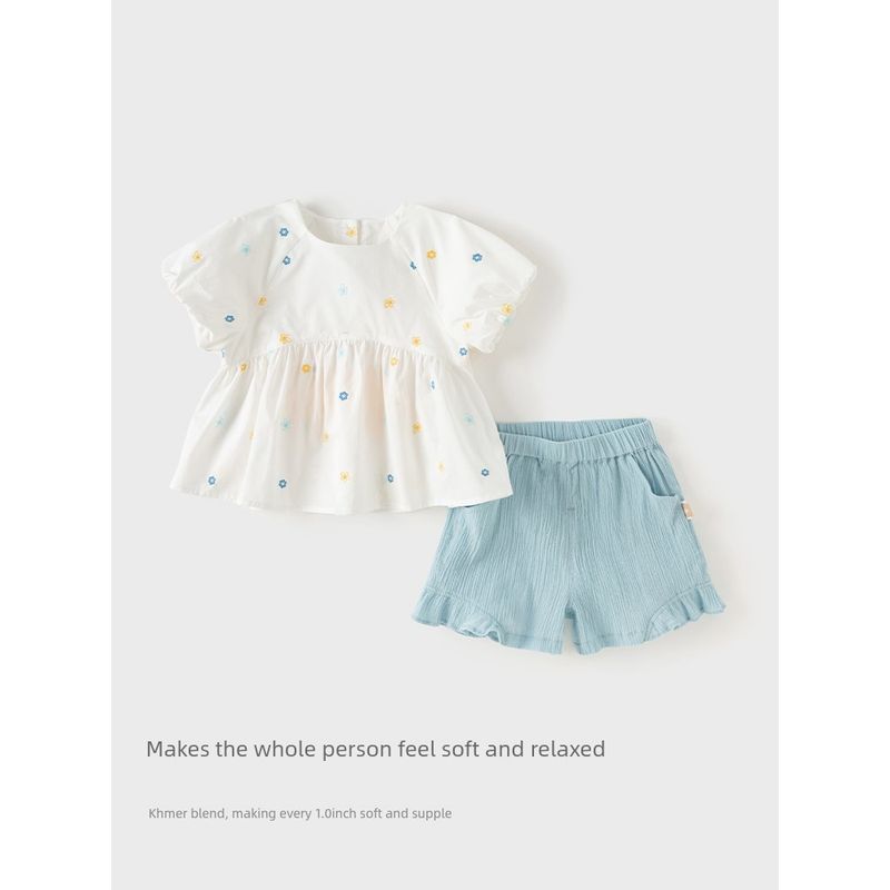 David Bella Girls' Shorts Set Baby Short-Sleeved Tops and Pants Stylish Summer Clothes Girls New Children's Clothing