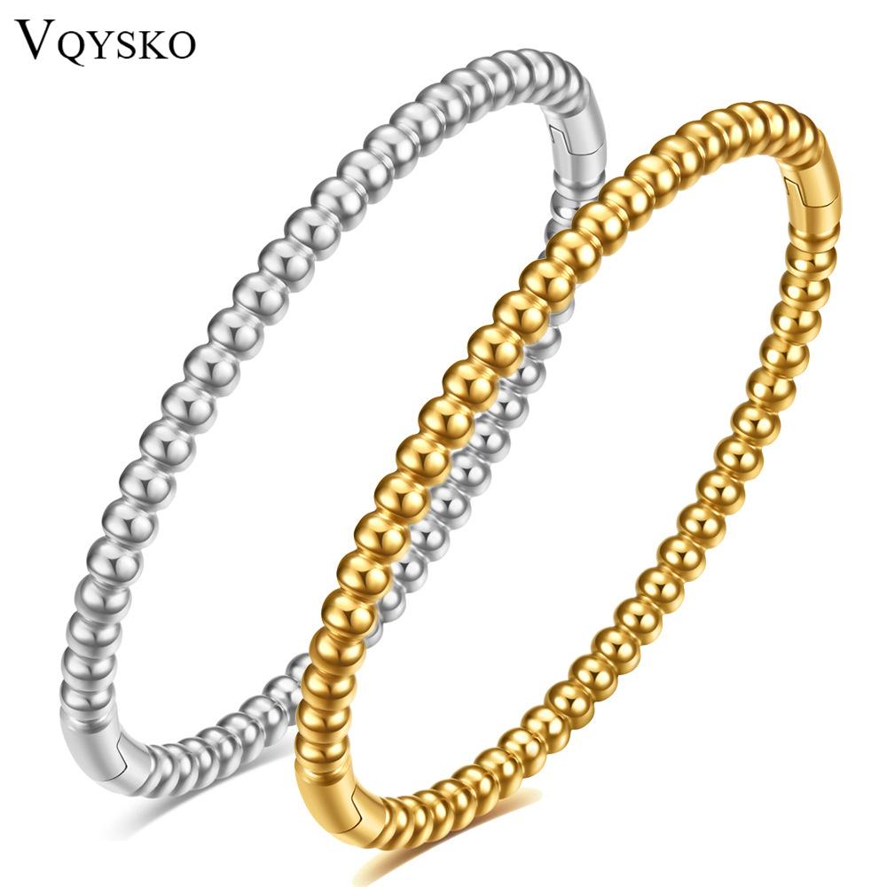 Stainless Steel Bangle Bracelet for Women in Smooth Round Ball No Tarnish Beaded Bracelet for Anniversary Gift Jewelry