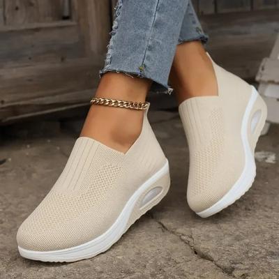 Nova Moda Mulheres Tênis Vulcanizados Respiráveis de Malha Mulher Plataforma Cor Sólida Sapatos Casuais Senhoras Cunhas Sapatos de Caminhada