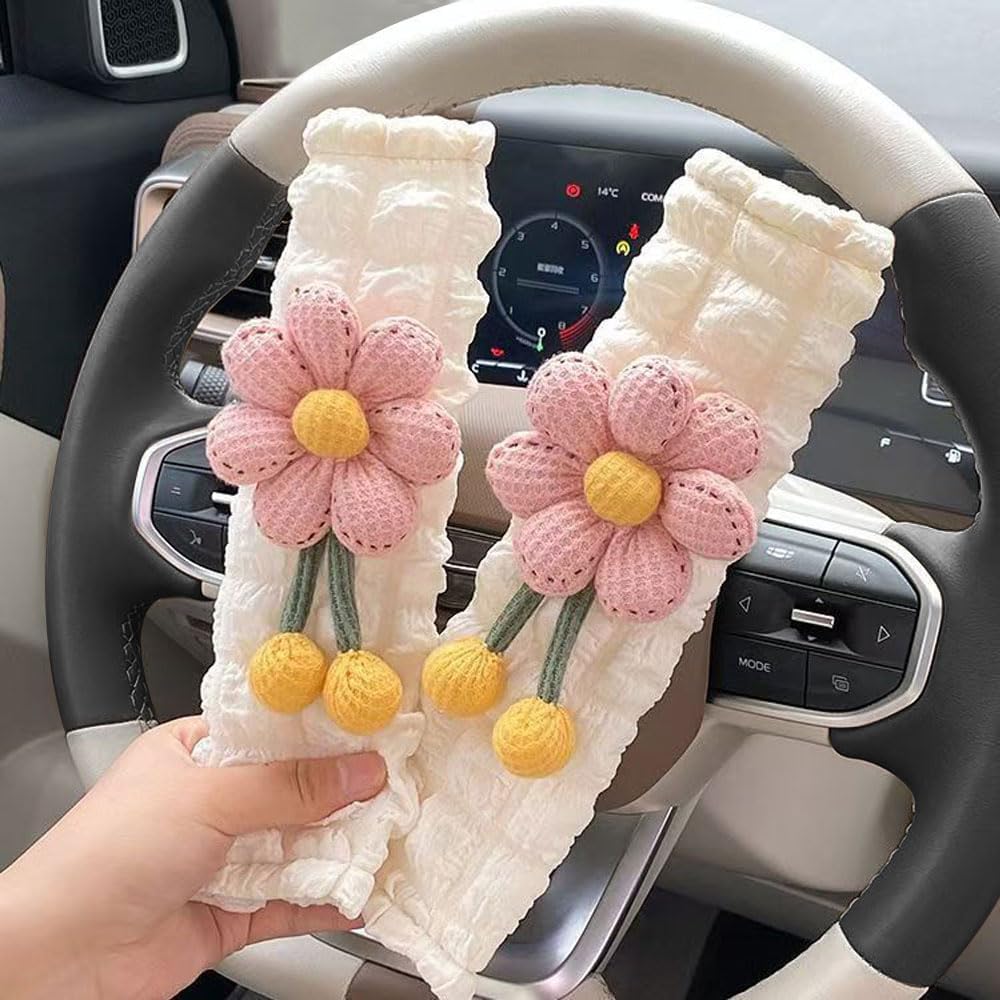 2 Pack Car Seat Belt Cover Pads, Soft Seat Belt Shoulder Pad with Petals, Cute Floral Car Seatbelt Covers Protector for Women Girls, Universal Fit