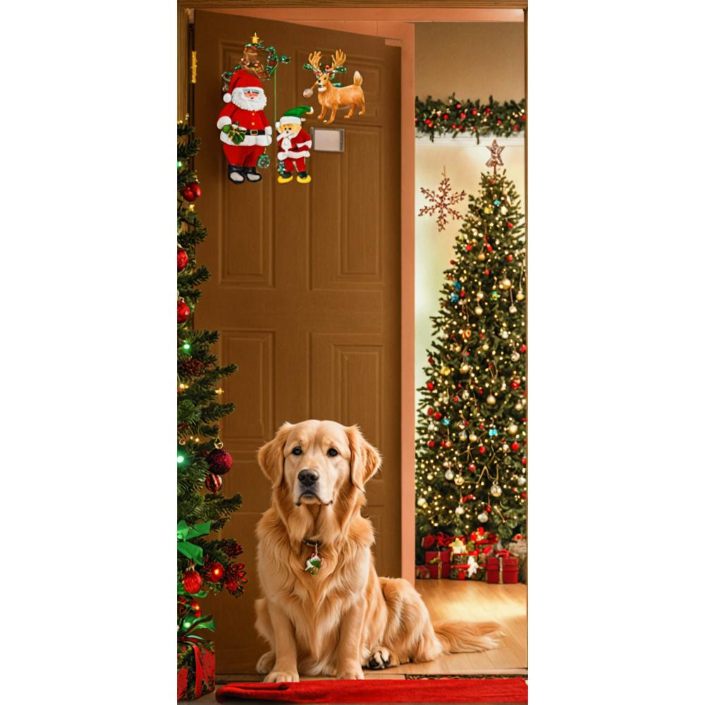 Sitting Santa Claus Linings for Christmas Doors Christmas Decorations 2025 Santa with Puppy Door Cover Indoor And Outdoor Decors