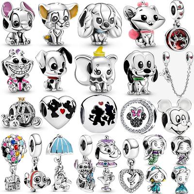 925 Sterling ezüst Charm gyöngyök Aranyos kis elefánt Dangle Dog Charms fit Karkötő ezüst