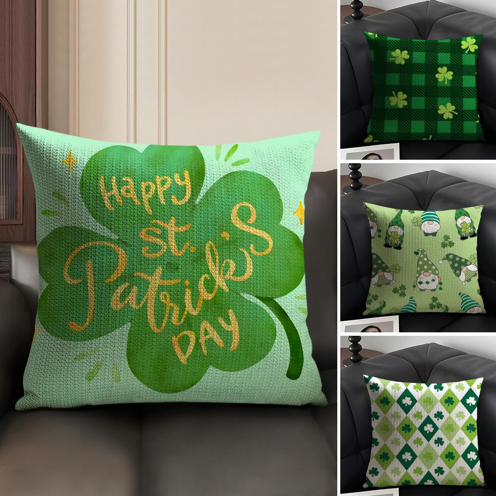 St Patricks Day Happy Cushion Cover Natural Linen Organic Fabric DoubleSided Printing Sofa Home Decor Gift Pillow Case