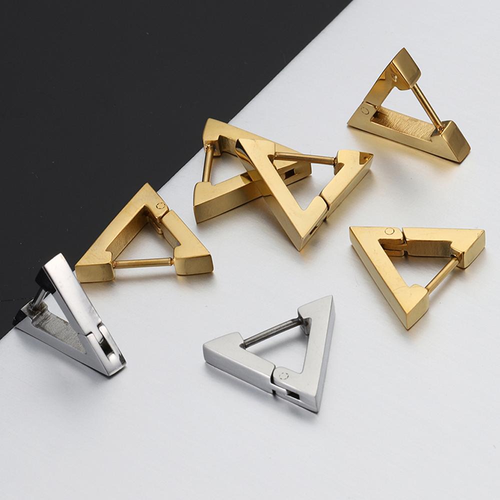 2-4pcs Stainless Steel Earrings Triangular Rectangle Earrings Hoop Fashion Jewelry Making DIY Women Men Punk Hiphop Bijoux
