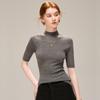 TUHUANG Women's Fine Merino Wool Fishbone Mock Neck Sweater