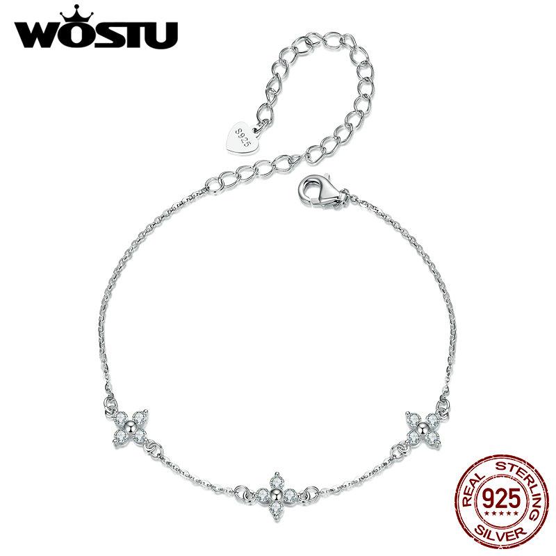 WOSTU Moissanite Lucky Clover Bracelet Pendant Necklace Women s925 Silver Diamound Cut Charm Bracelets Necklaces Wedding Jewelry