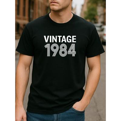 Europäische Größe VINTAGE 1984 Retro-Stil Textdruck, Herrenbekleidung, Kurzarm-Oberteile, Lässige Kurzarm-T-Shirts