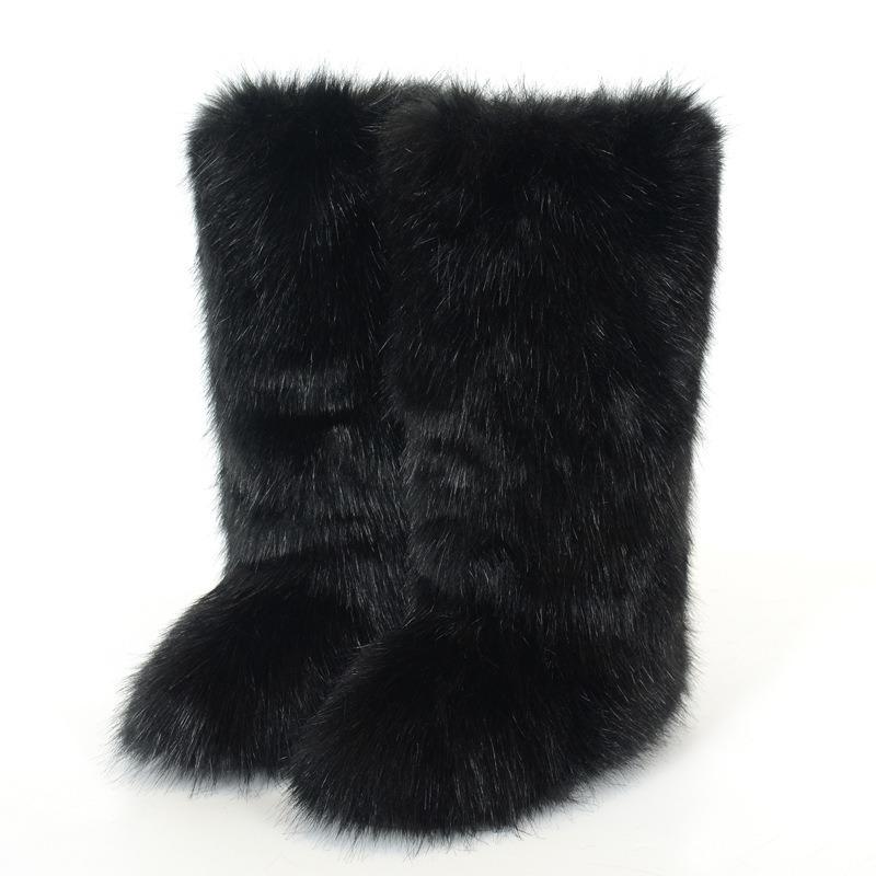 Ladies Winter Faux Fur Raccoon Hairy Boots Snow Boots Shoes