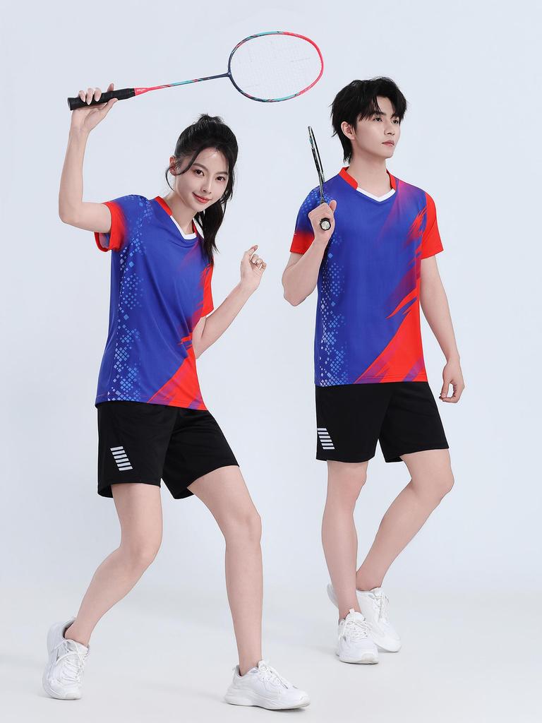 Men's and Women's Quick-Dry Breathable Short-Sleeve Badminton Sports Set, Ideal for Training and Competition, with Custom Text Printing Option