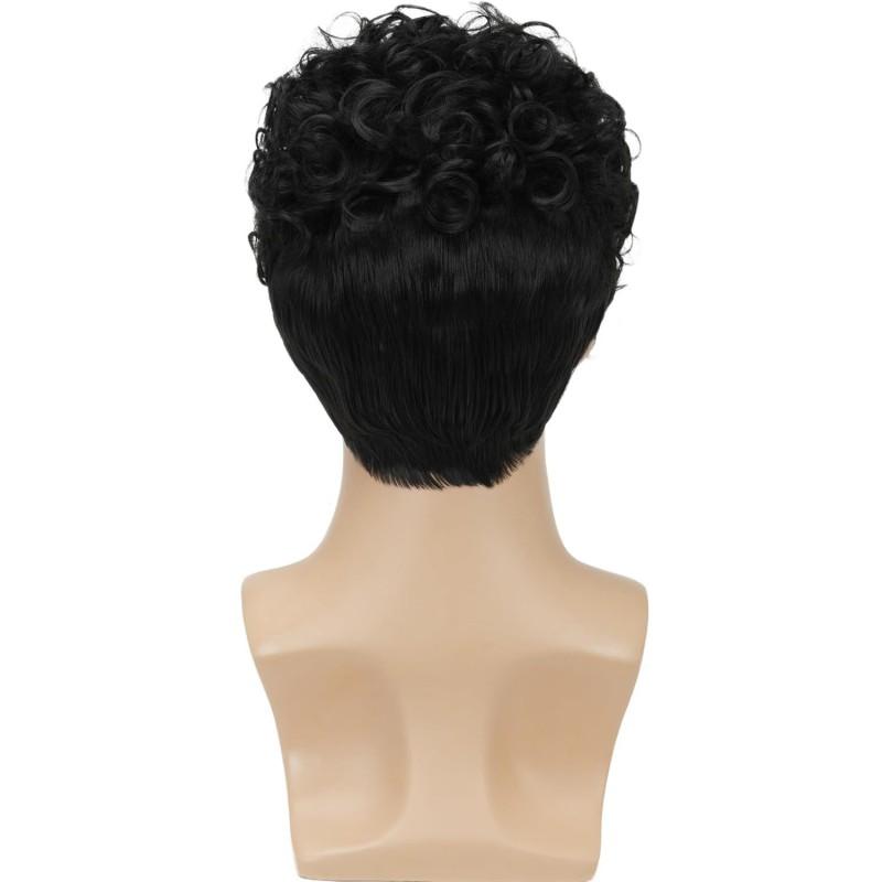 Afro Mens Short Curly Wig Cap Machine-Made Synthetic Hair Heat Resistant Any Face Skin Tone