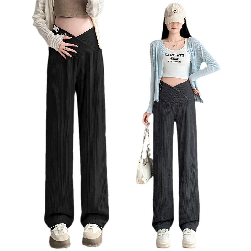 Ice Silk Maternity Wide-Leg Drawstring Pants - Spring/Summer Casual Wear