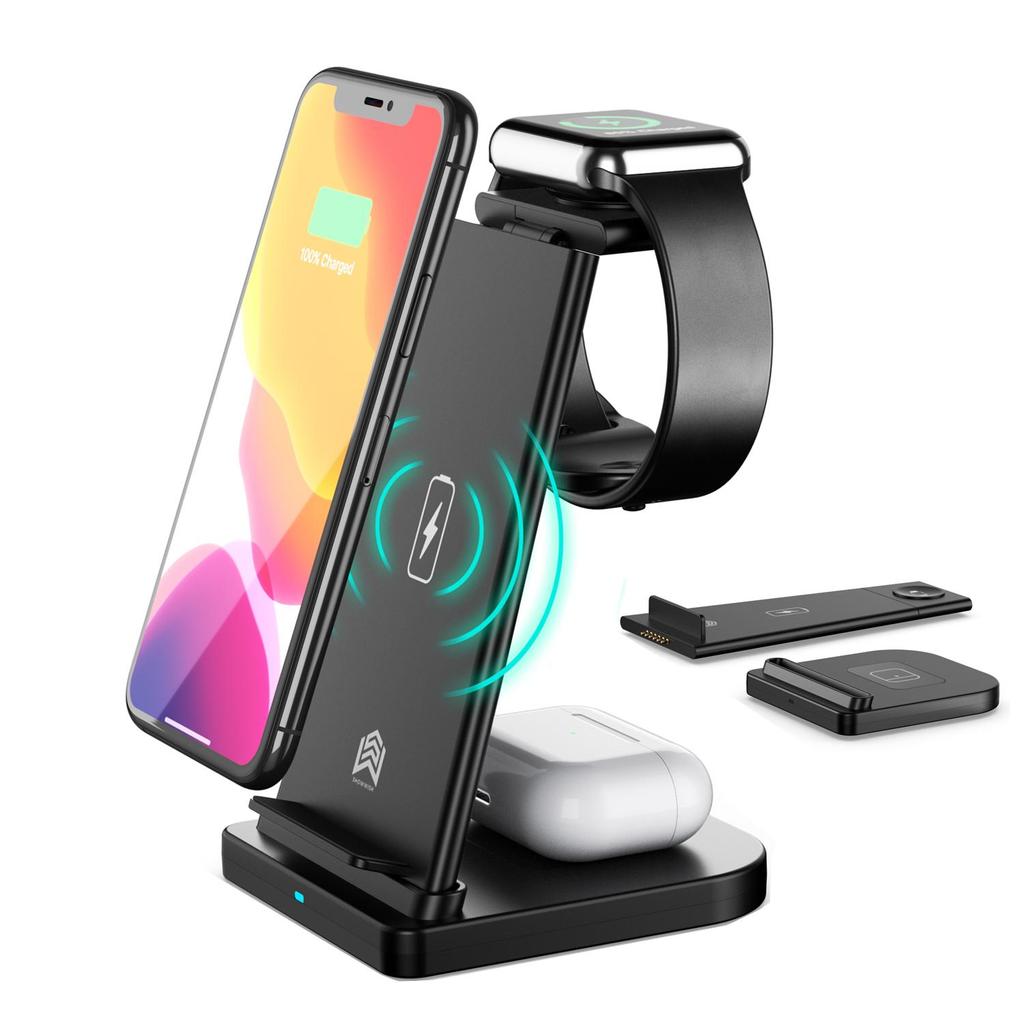 3 In 1 Multifunction Folding Wireless Charger  for Iphone Samsung Smartphone Wireless Charging Stand For Airpods and Iwatch