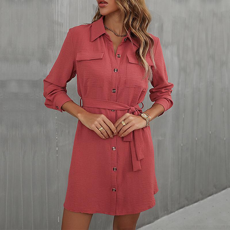 

Pre-fall fashion dress red long sleeve lapel French blouse dress S