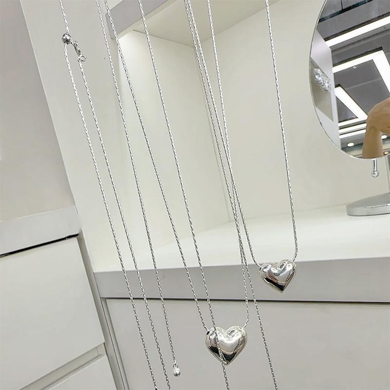925 Silver Smooth Heart With Snake Chain Long Love Pendant Necklaces Women Aesthetic Tassel Clavicle Chain Choker Fine Jewelry
