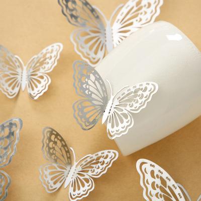 12 Stück 3D-Schmetterlings-Wanddeko 3 Größen Metallisch Hohl Schmetterlings-Aufkleber für Geburtstagsfeier Kuchen Dekoration Abnehmbar DIY Wand