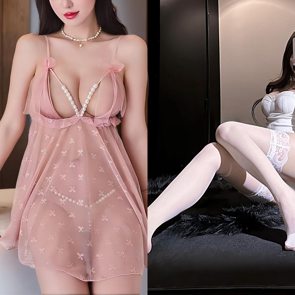 Sex Underwear Pure Desire Pearl Perspective Suspender Nightdress Passion Temptation Sexy Lace Print Free Set