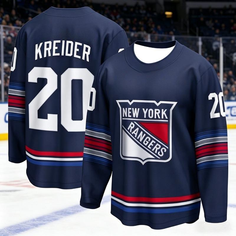 Neuer Herren Eishockey Trainingsanzug - Raptor 3D-Druck - Schnelltrocknend, Feuchtigkeitsableitend, Marineblaue Farbe - Langarm-Oberteil Kinder