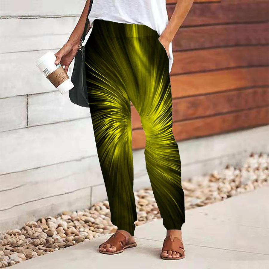 

Женские брюки с абстрактным принтом, на шнуровке, с эластичной талией, свободные брюки, повседневные длинные брюки, брюки с карманами 8XL жёлтый