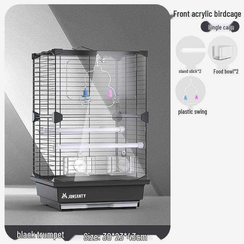 Großer Acryl-Vogelkäfig für Papageien, Nymphensittiche & Wellensittiche - Transparente Vorderseite mit Metallrahmen