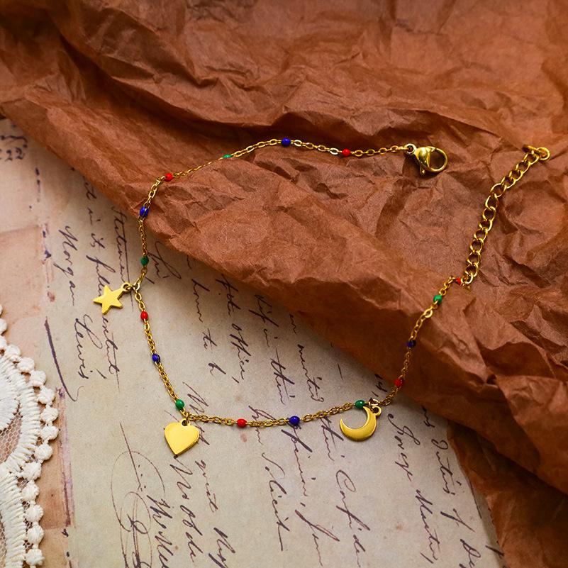 Popular Accessories Star Moon Love Necklace Women, Geometric Star Moon Color Beaded Temperament Anklet